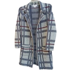 Monteau Los Angeles Plaid Long Open Front Cardigan sz L